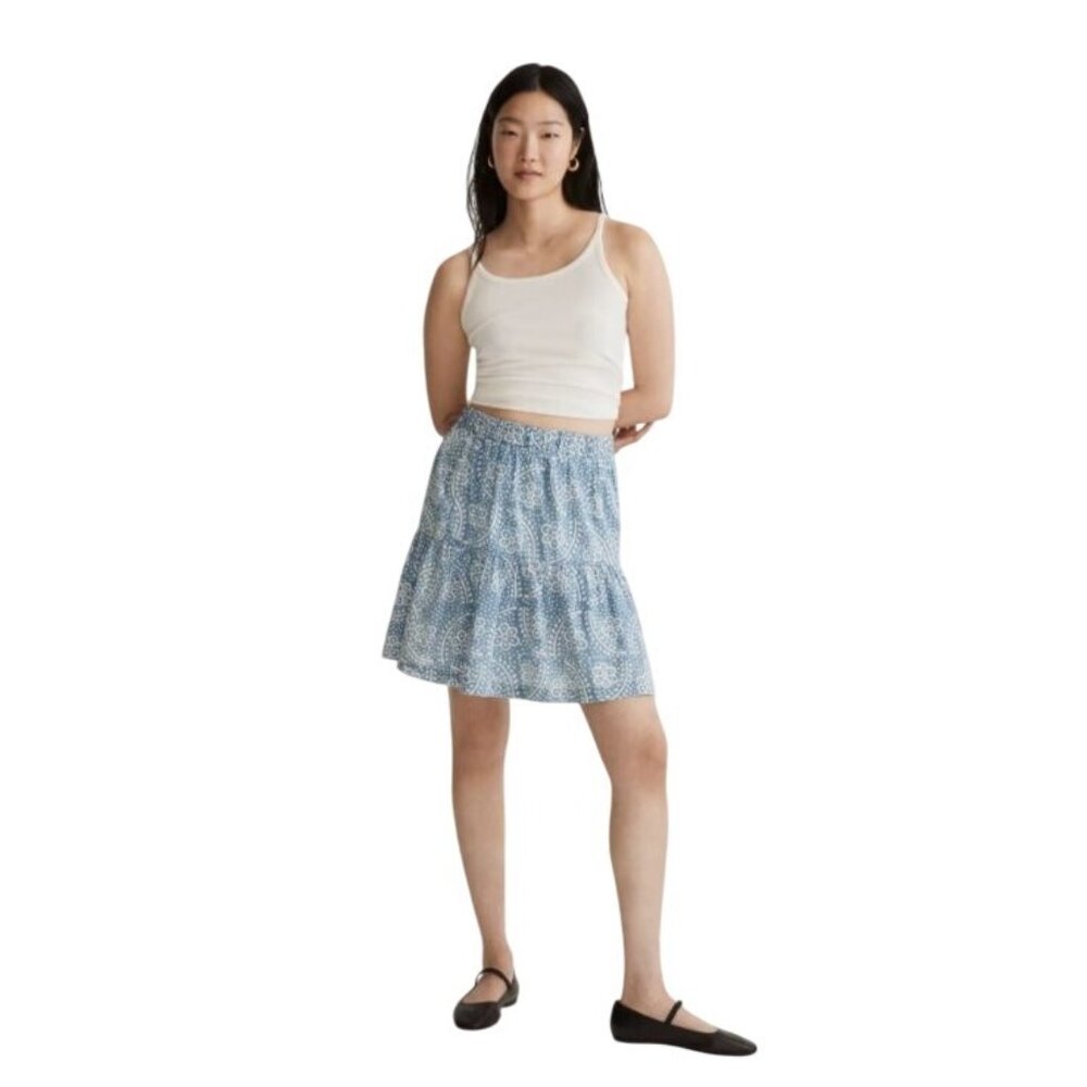 Madewell Pull-On Ruffled Mini Skirt in Indigo Floral Preppy Boho Cottage Size SM